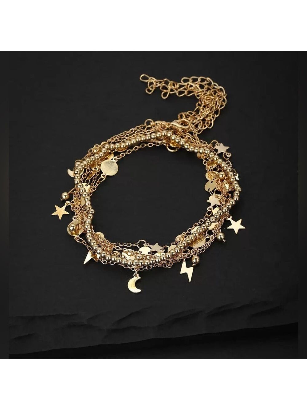 New set of 6 Gold Plated Anklets Moon Stars - Picture 13 of 16